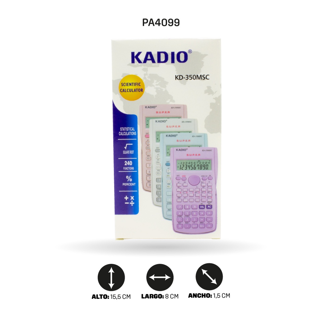 CALCULADORA CIENTIFICA KADIO KD350MS COLORES NEÓN Y PASTELES [PAC70004-4099]