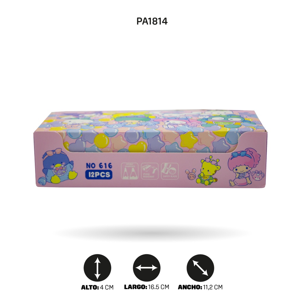SACAPUNTAS DOBLE CUADRADO ESTAMPADO PASTELX 12 und 616 [PAC4860]