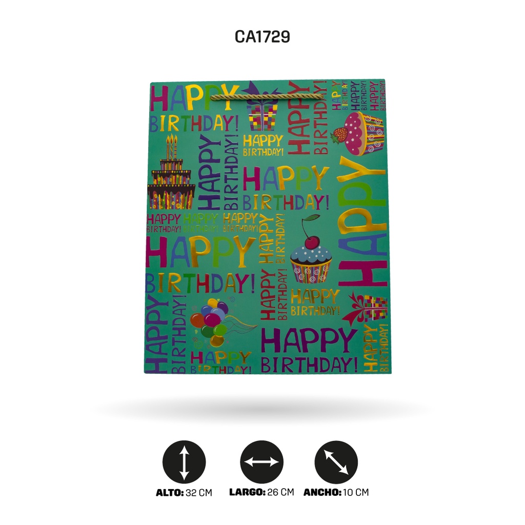 BOLSA REGALO 3D HAPPY BIRTHDAY 26x32x10cm 210grs YM-1728-M [PAC5159]
