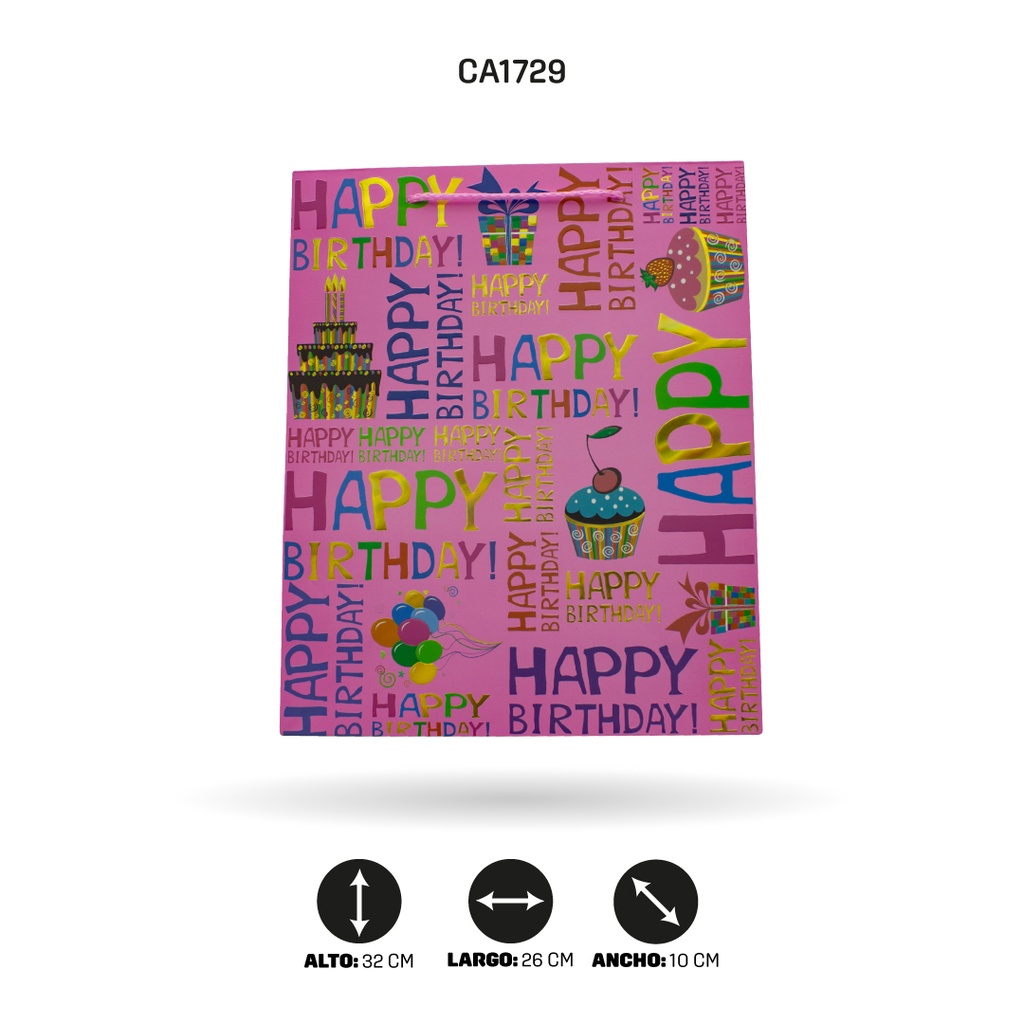 BOLSA REGALO 3D HAPPY BIRTHDAY 26x32x10cm 210grs YM-1728-M [PAC5159]