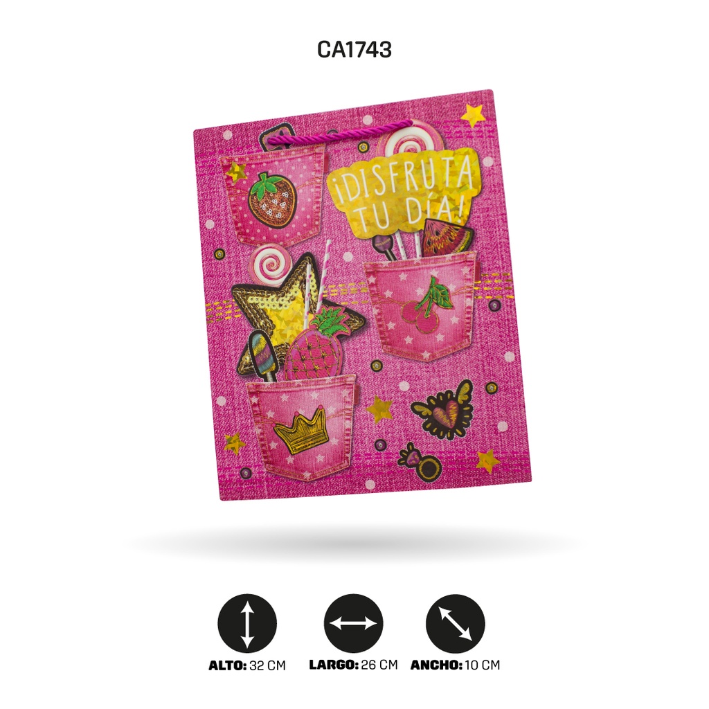 BOLSA REGALO 3D FELIZ CUMPLEAÑOS 3 MOTIVOS 26x32x10cm 210grsYM-1928-M [PAC5156]