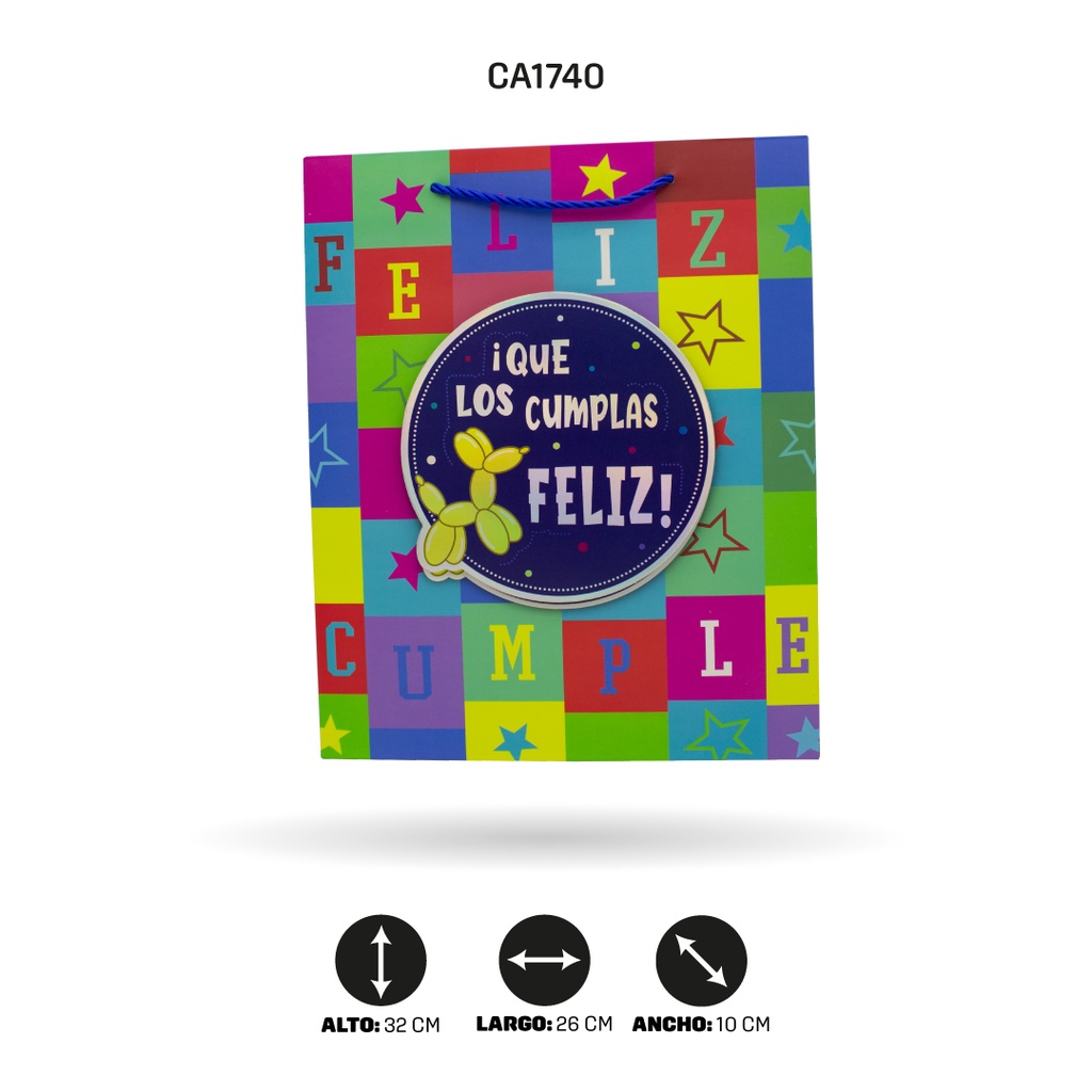 BOLSA REGALO 3D FELIZ CUMPLEAÑOS SORPRESA 26x32x10cm 210grs YM-2017-M [PAC5153]