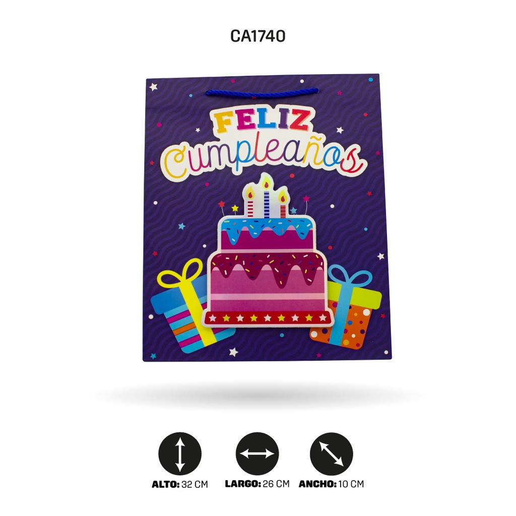 BOLSA REGALO 3D FELIZ CUMPLEAÑOS SORPRESA 26x32x10cm 210grs YM-2017-M [PAC5153]