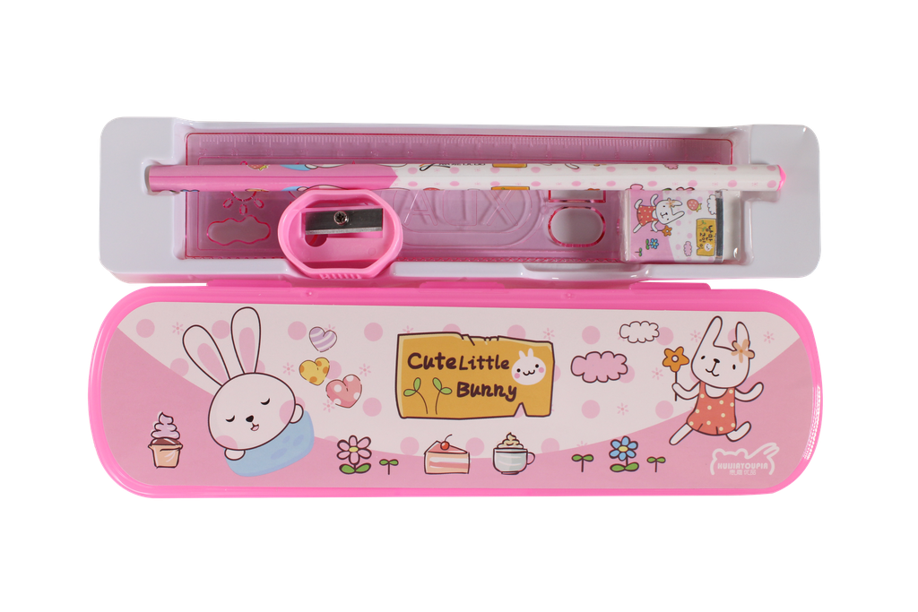 CARTUCHERA PLASTICA CON LAPIZ BORRADOR Y SACAPUNTA HJ-3325