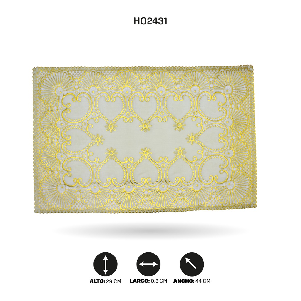 INDIVIDUAL DE MESA RECTANGULAR DORADO x 12[PAC5289]