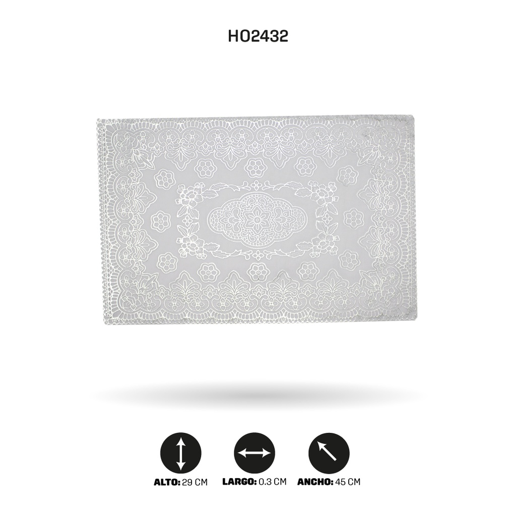 INDIVIDUAL DE MESA RECTANGULAR PLATEADO x 12[PAC5290]