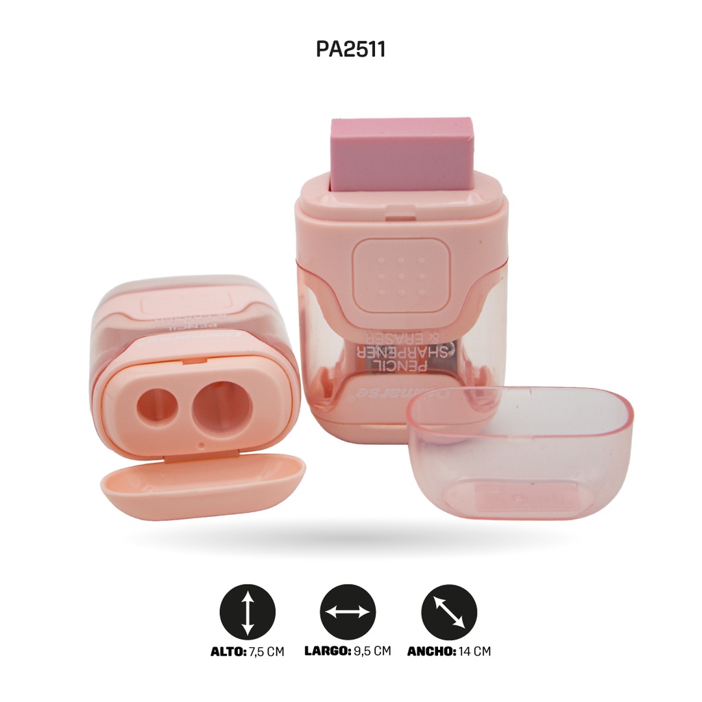 SACAPUNTAS DOBLE CON BORRADOR COLOR PASTEL DISPLAY X24 UNDSDMS-854 [PAC4872]