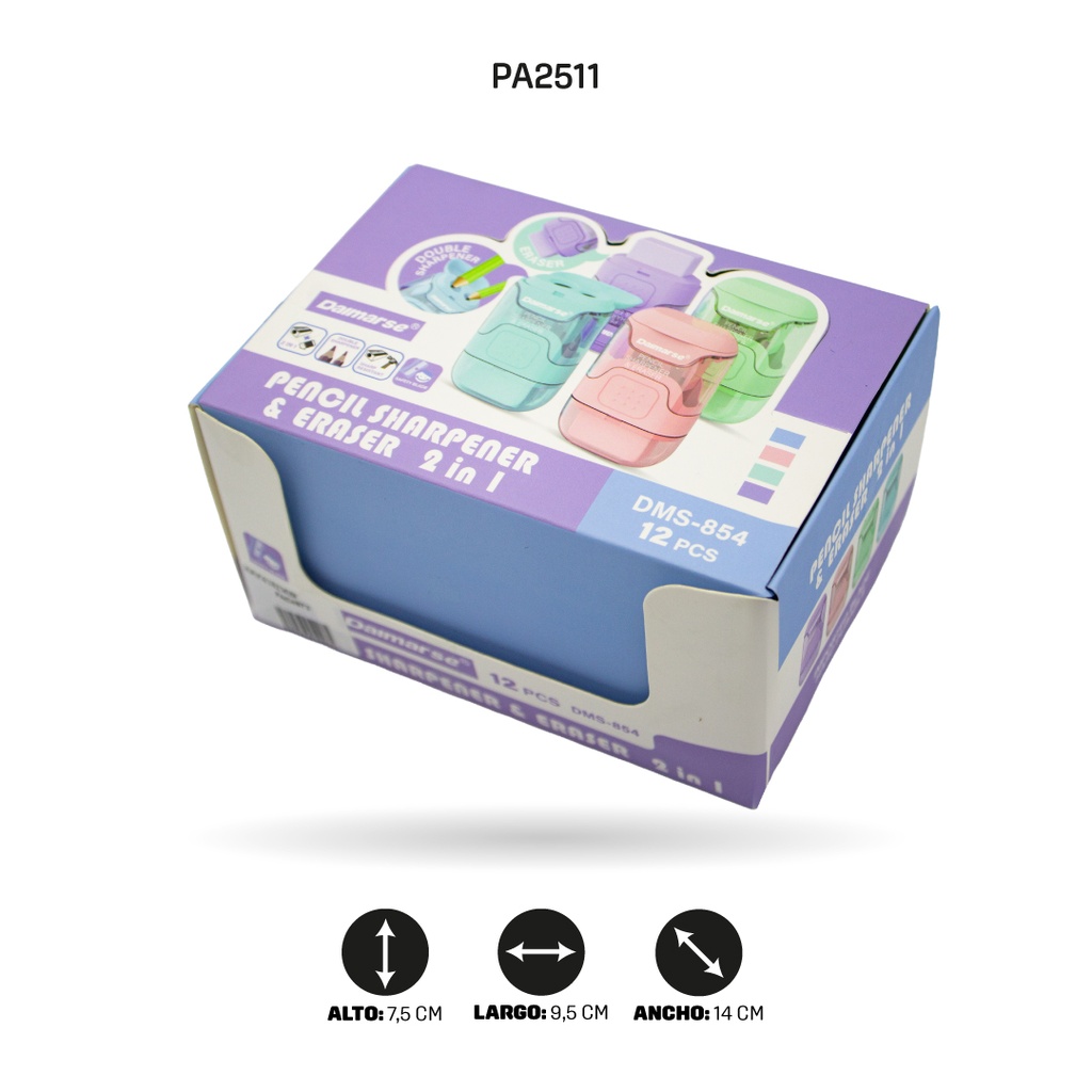 SACAPUNTAS DOBLE CON BORRADOR COLOR PASTEL DISPLAY X24 UNDSDMS-854 [PAC4872]