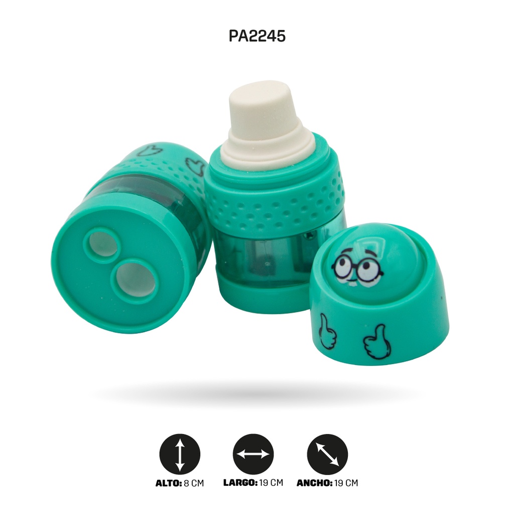 SACAPUNTAS CON BORRADOR DE CARITAS, 4 MOTIVOS ZD-0097 SONRISA DISP X 16 [PAC4750]