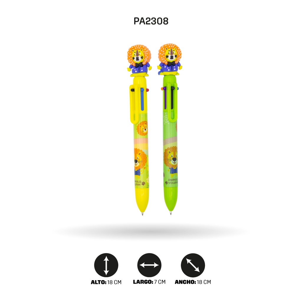 BOLIGRAFO DE JIRAFA Y LEÓN, MINA DE 6 COLORES HJ-9933/933 LEON-GIRAFA DISPLEY X 36 [PAC4577]