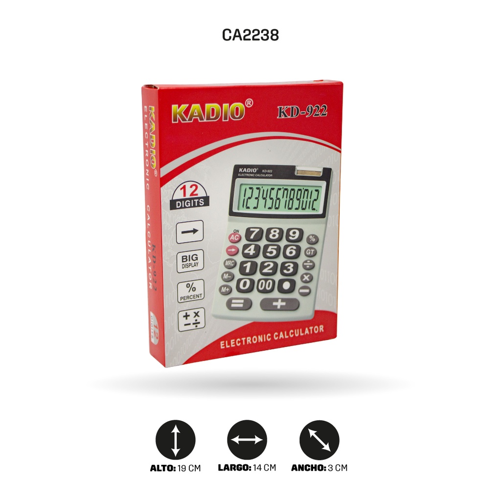 CALCULADORA KADIO 12 DIGITOS KD-922 [PAC5355]