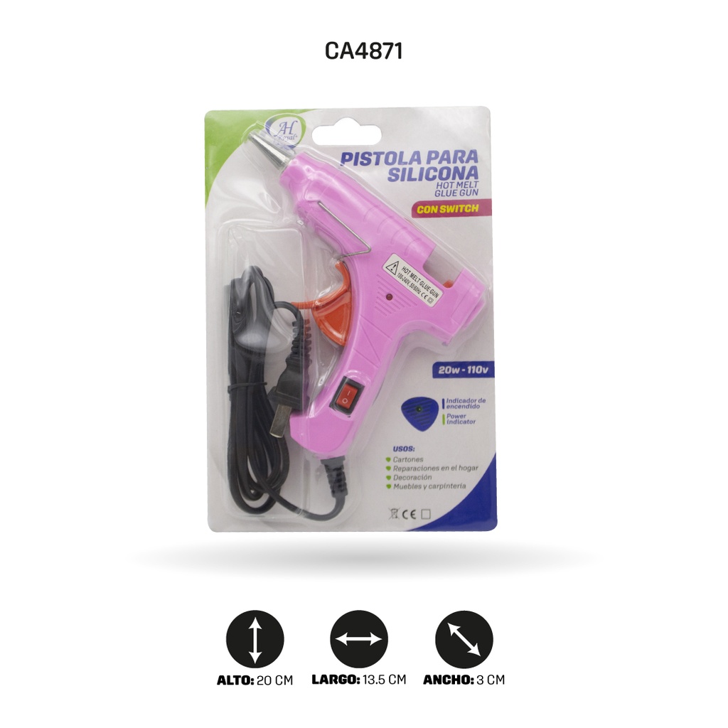 PISTOLA DE SILICONA AHROYAL PEQUEÑA CON SWITCH CAJA X 96 UNDS [PAC2035-4871-PAC3485-4871]