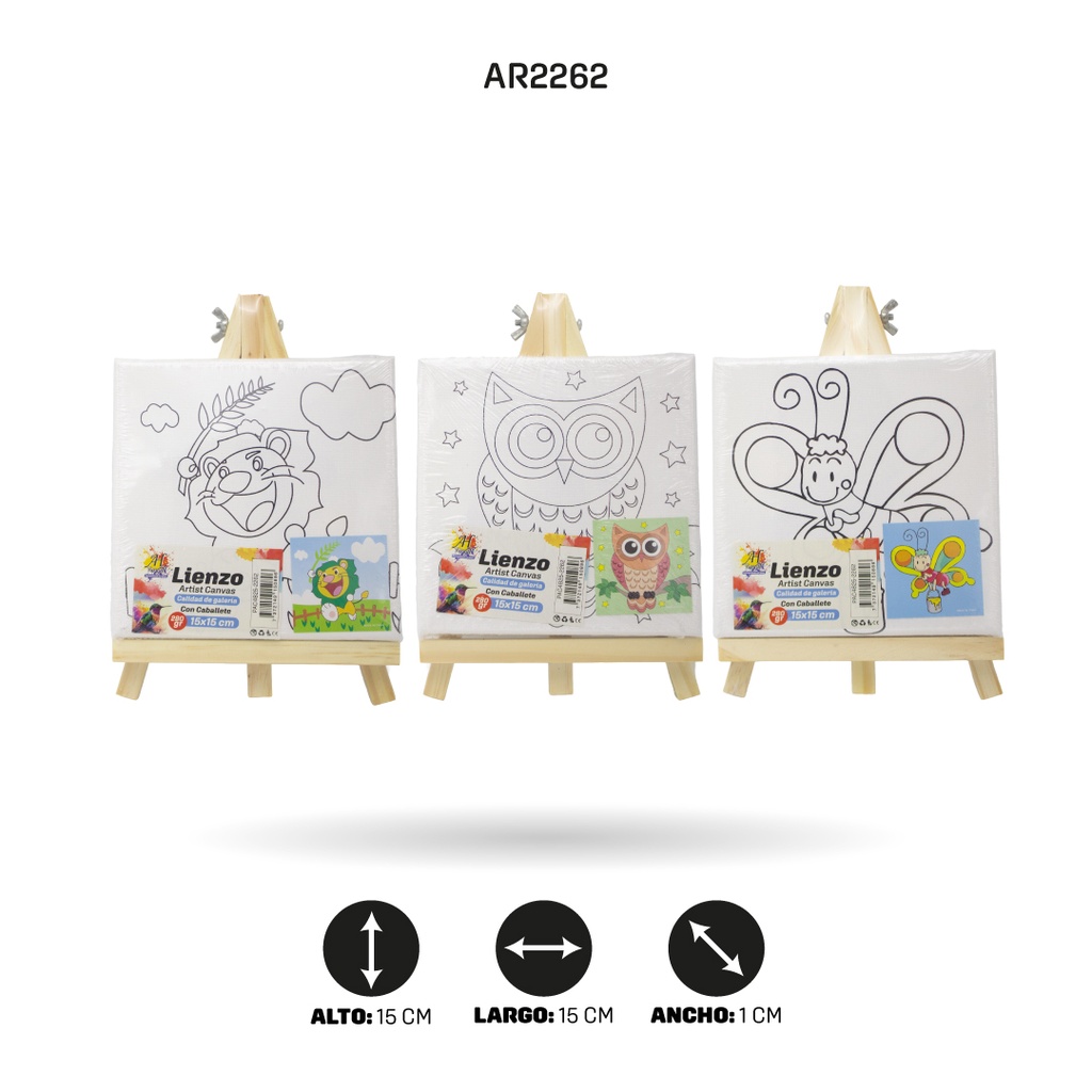 LIENZO ESTAMPADO15x15CM CON CABALLETE 11 MOTIVOS [PAC4825-2262]
