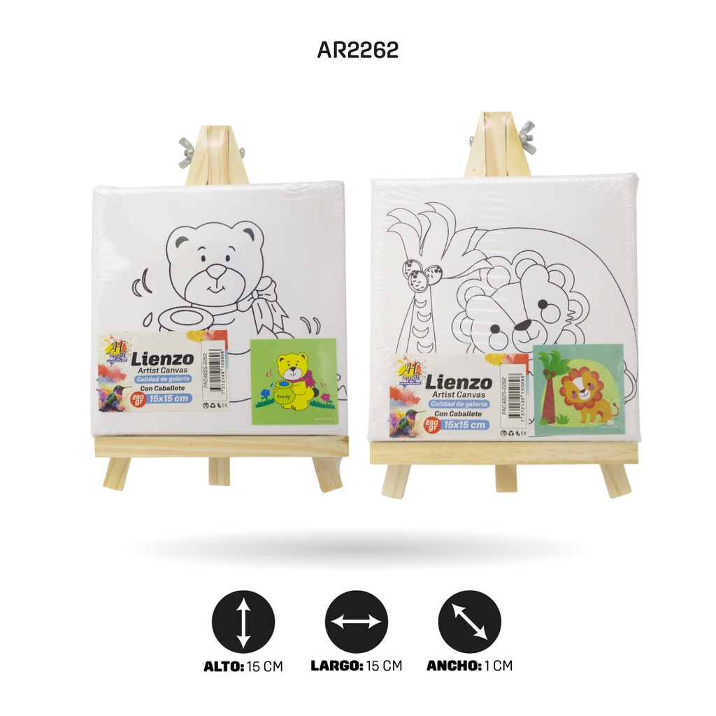 LIENZO ESTAMPADO15x15CM CON CABALLETE 11 MOTIVOS [PAC4825-2262]