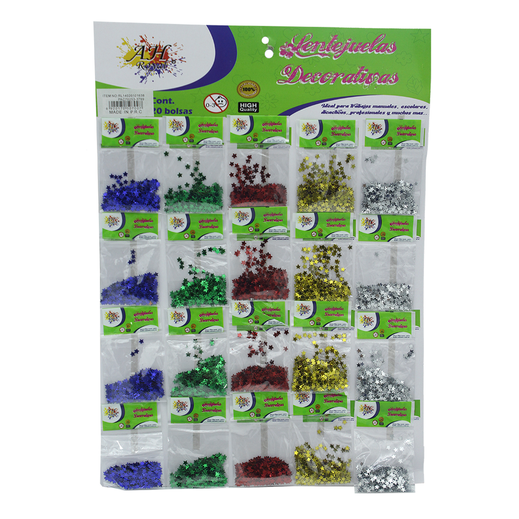 LENTEJUELAS AH ROYAL ESTRELLA SET X 20 unds - 5 COLORES [PAC70253-3799]