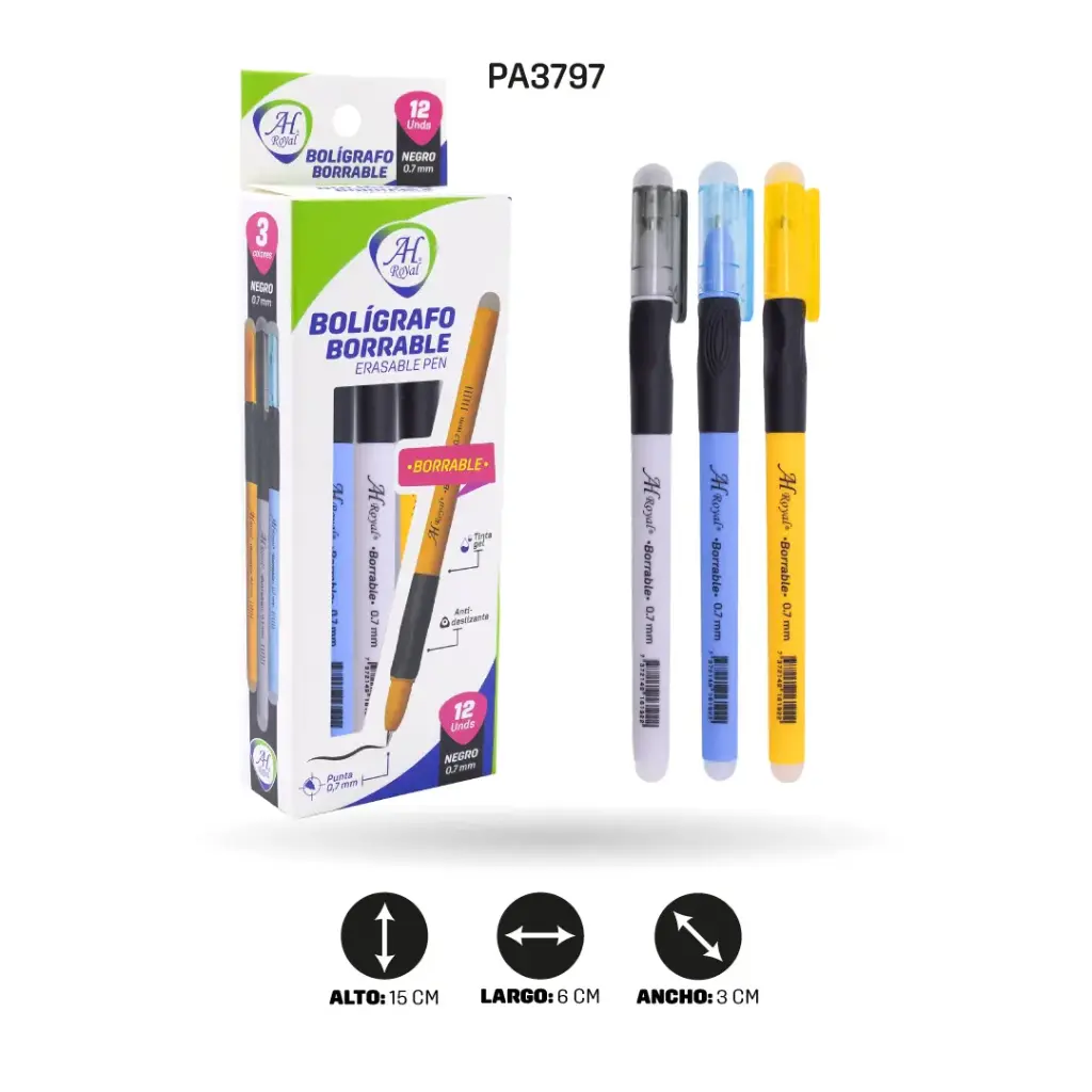 BOLIGRAFO BORRABLE AH ROYAL NEGRO CON ANTIDESLIZANTE [PAC4551-PAC2209]