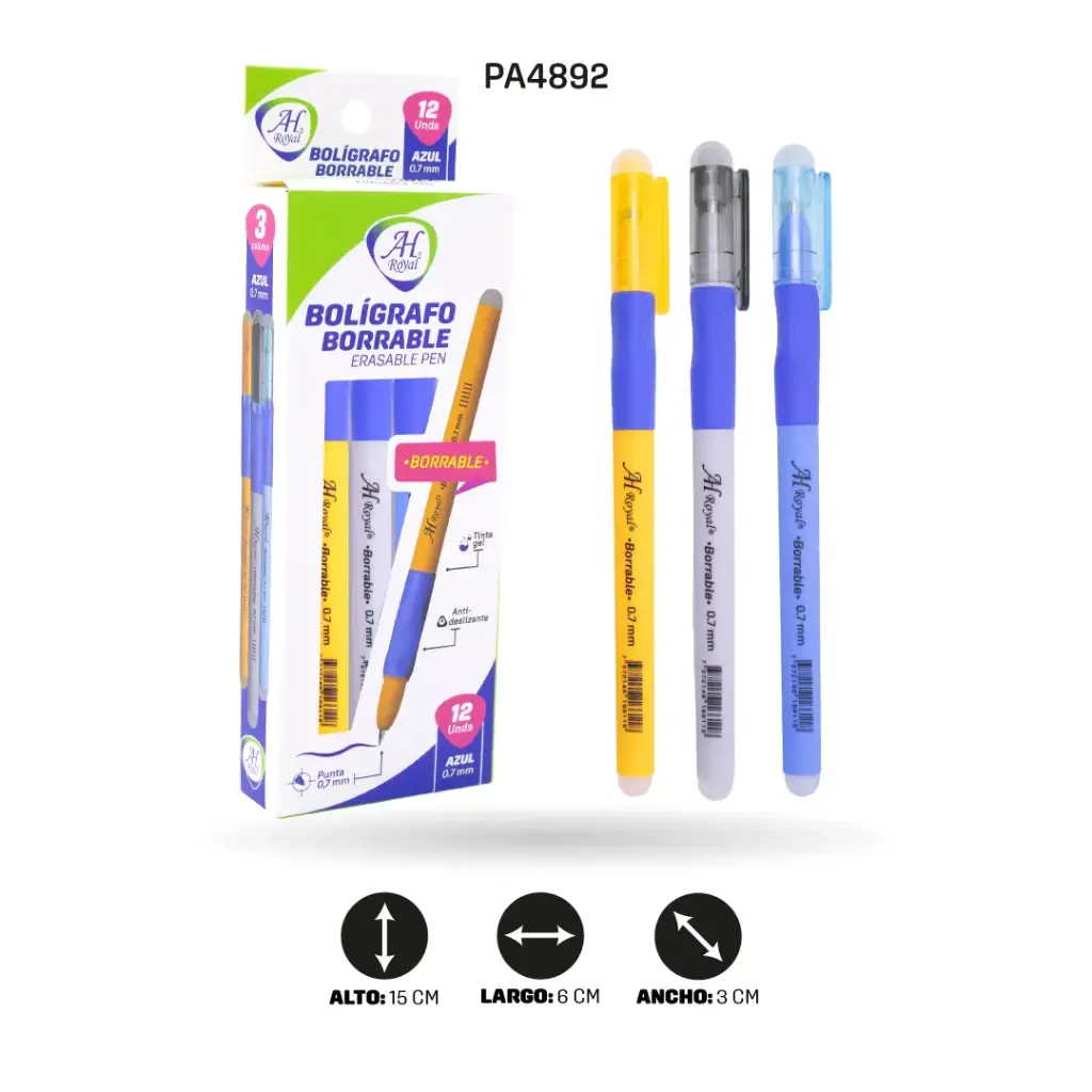 BOLIGRAFO BORRABLE  AZUL CON ANTIDESLIZANTE  [PAC4552]