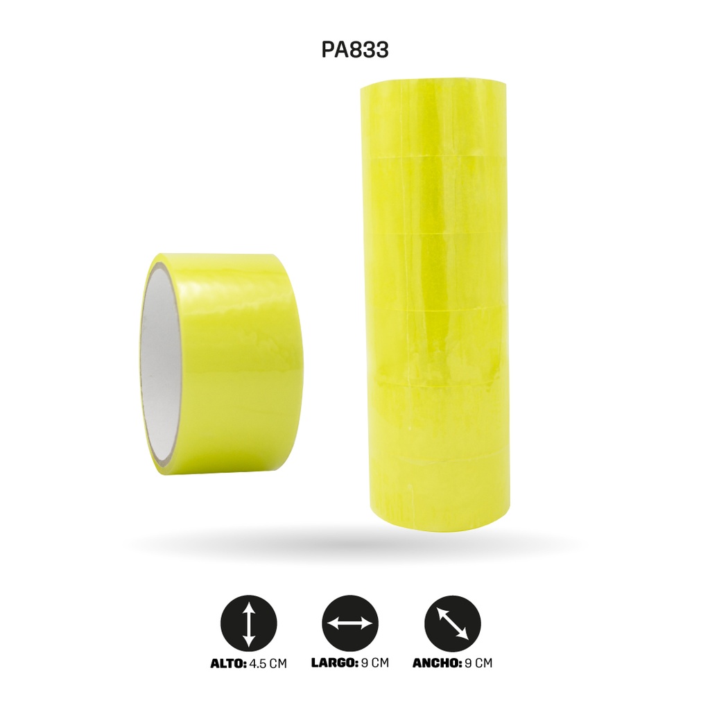 CINTA ANCHA TRANSPARENTE AMARILLA 45 mm x 38 mic x 18 mts [PAC4771]