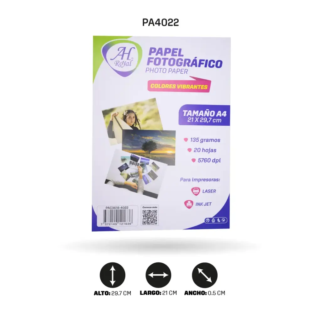 PAPEL FOTOGRAFICO AHROYAL A4 135GRS X 20 HOJAS [PAC3618-4022]