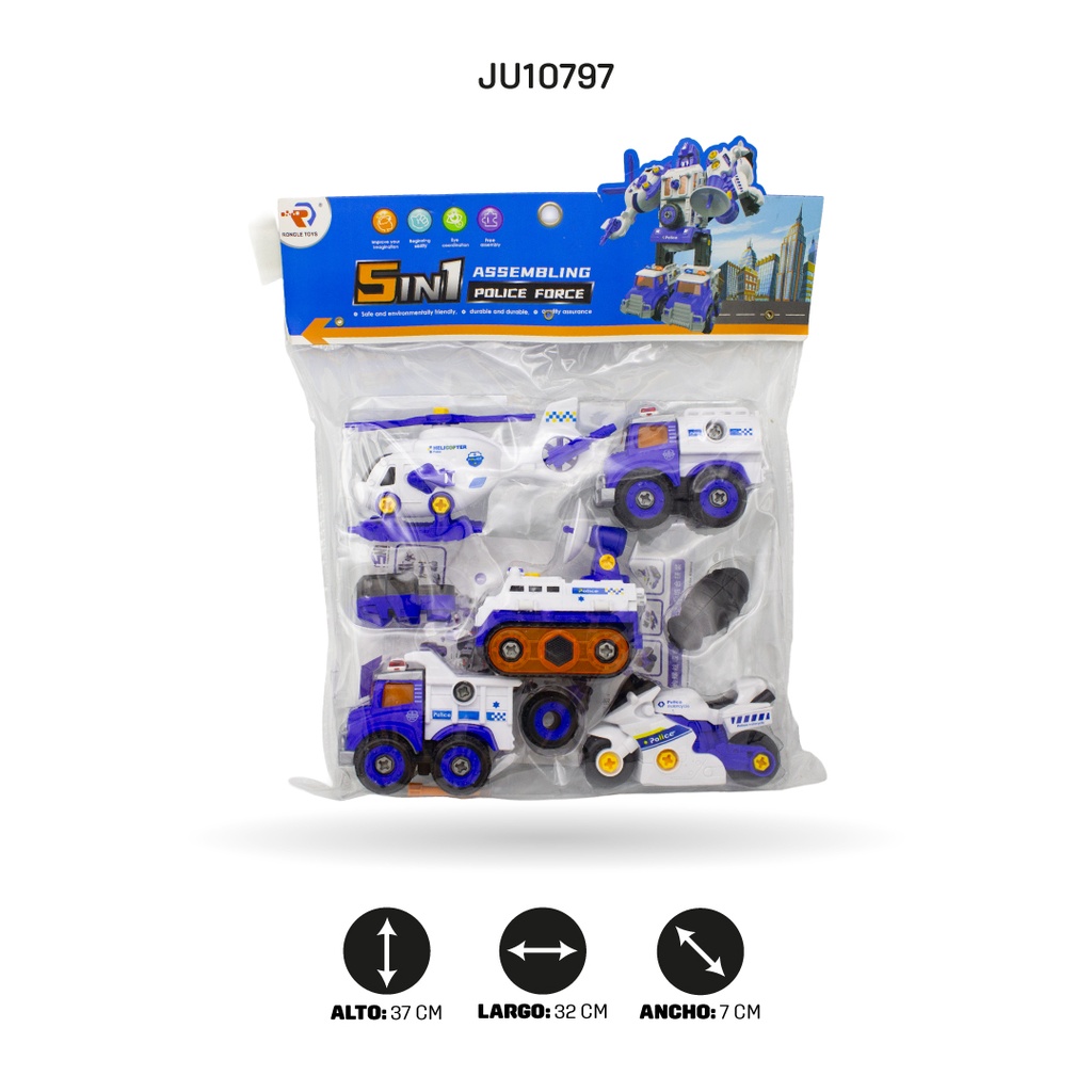 JUEGO DE COCHES DE POLICÍA AUTOMONTABLES DE 5 PIEZAS [RL589-16B]