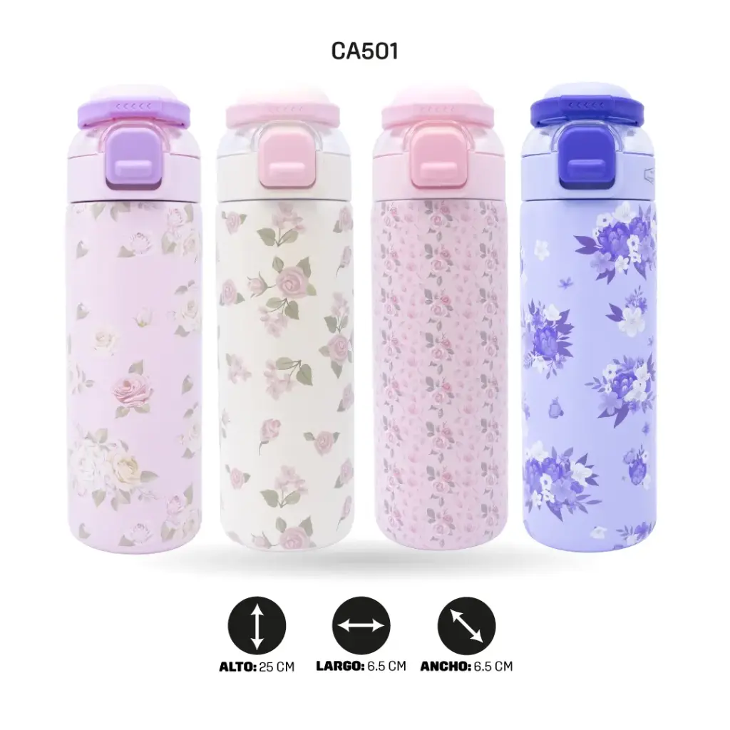 TERMO ACERO INOXIDABLE 316 PREMIUM ESTAMPADO ROSAS 700ML H-BW-1465 [PAC6502]