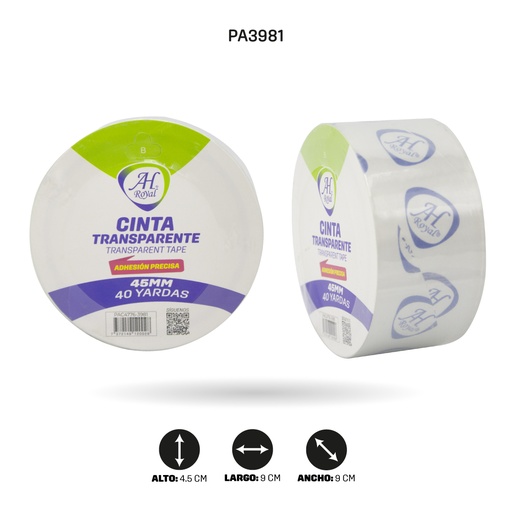 [PA3981] CINTA AH ROYAL TRANSPARENTE  45 mm x 45 mic x 40 yd [PAC3664-PAC2756-PAC4776]