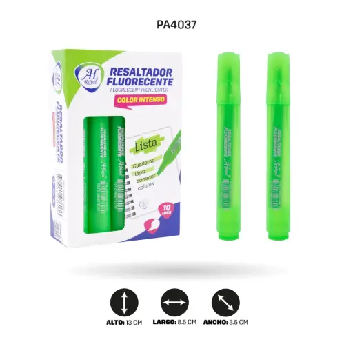 [PA4037] RESALTADOR AHROYAL VERDE FLUORECENTE DISPLEY X 1O[PAC70635-4037]