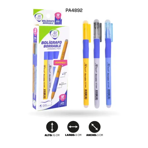 [PA4892] BOLIGRAFO BORRABLE  AZUL CON ANTIDESLIZANTE  [PAC4552]