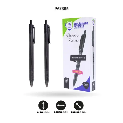 [PA2395] BOLIGRAFO AH ROYAL TRIANGULAR RETRACTIL 07MM NEGRO (DISPLX 12 UNDS)  (PAC2395)