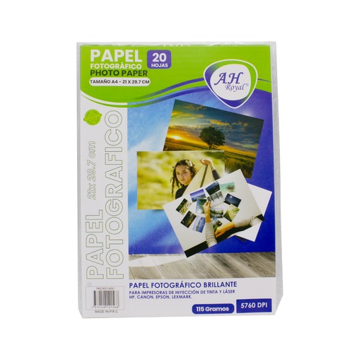 [PA4021] PAPEL FOTOGRAFICO AHROYAL A4 115GRS X 20 HOJAS [PAC3617-4021]