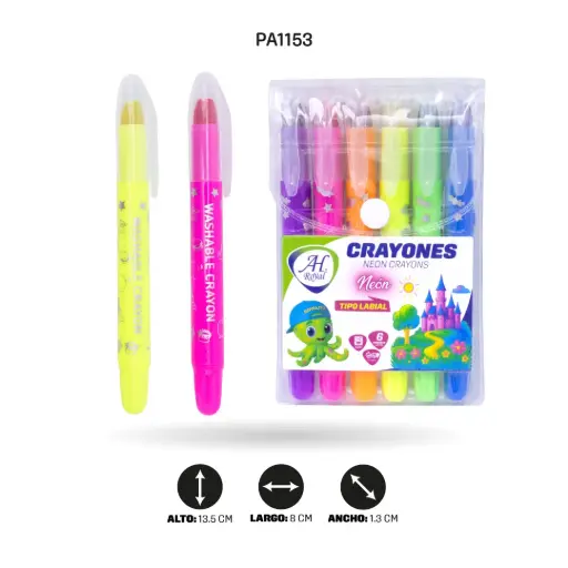[PA1153] CRAYON AH ROYAL TIPO LABIAL X6 LAVABLE COLORES NEON [PAC4062]