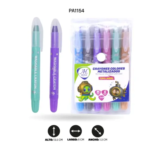 [PA1154] CRAYON AH ROYAL TIPO LABIAL X6 LAVABLE COLORES METALIZADOS [PAC4063]