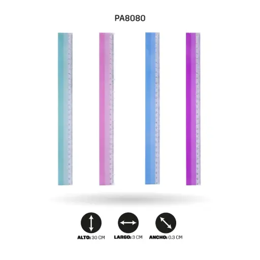 [PA8080] REGLA PLASTICA IMPRESA COLORES PASTEL 30CM [PAC3292]