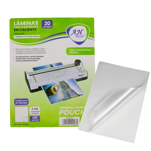 [PA1182] LAMINAS AHROYAL CARTA PARA PLASTIFICADO 2OPCS 228X292MM X125MCRS [PAC3574]