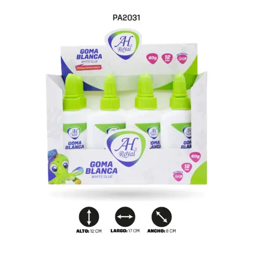 [PA2031] GOMA BLANCA AHROYAL DE 60 GRAMOS DISPLEY X 12 UND [PAC2031]