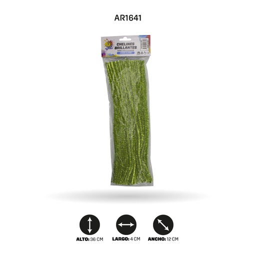 [AR1641] CHELINES DE FELPA BRILLANTES VERDE CLARO BOLSA X 100 UND [PAC5390]