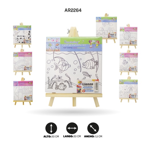 [AR2264] LIENZO ESTAMPADO 20x20CM CON CABALLETE 8 MOTIVOS [PAC4827-2264]