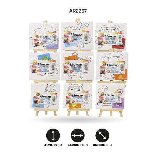 [AR2267] LIENZO ESTAMPADO  10x10CM CABALLETE 9 MOTIVOS [PAC4832-2267]