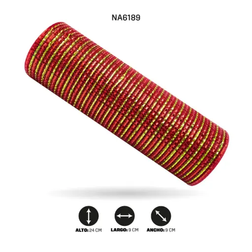 [NA6189] MALLA 24cm x 7m ROJO+DORADO [PAC5123]