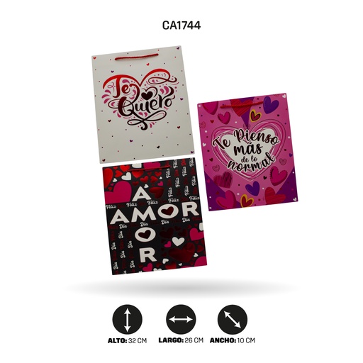 [CA1744] BOLSA REGALO 3D FELIZ DIA DISPLAY X12 UND 4 MOTIVOS YM-2005-M 26x32x10 210grs[PAC5157]