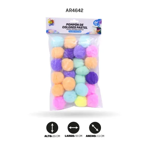 [AR4642] POMPONES DE ALGODÓN COLORES PASTEL 45MM X24 UNDS [PAC5898]