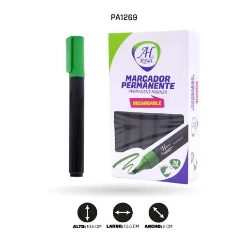 [PA1269] MARCADOR AH ROYAL PERMANENTE VERDE DPS X 10 UND [PA1269]