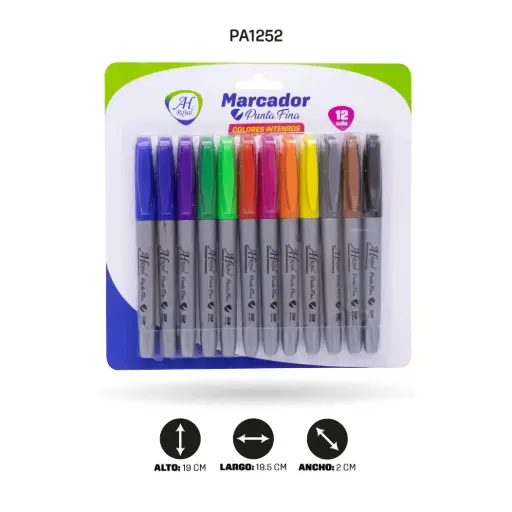 [PA1252] MARCADOR AH ROYAL PUNTA FINA COLORES SURTIDOS SET X 12 UND [PA1252]